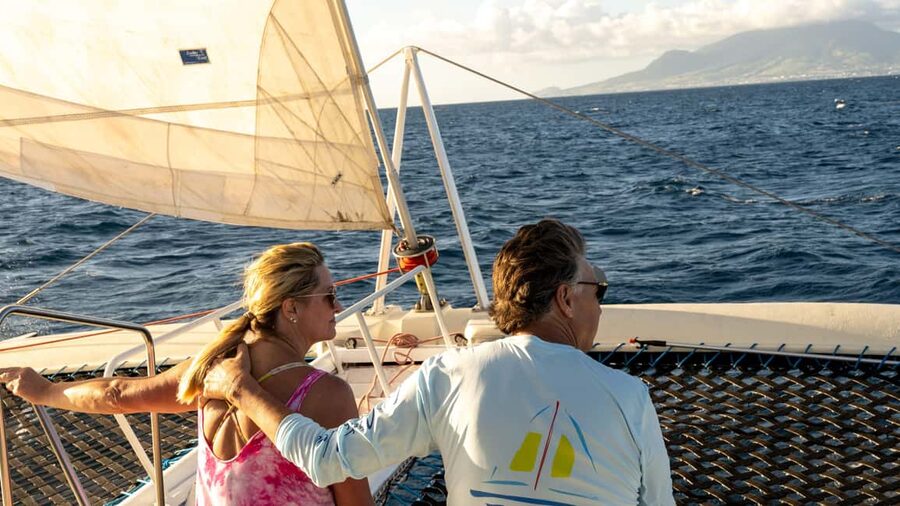 Basseterre: St. Kitts and Nevis Catamaran Tour with Lunch - The return sail: drinks, music, and open deck space